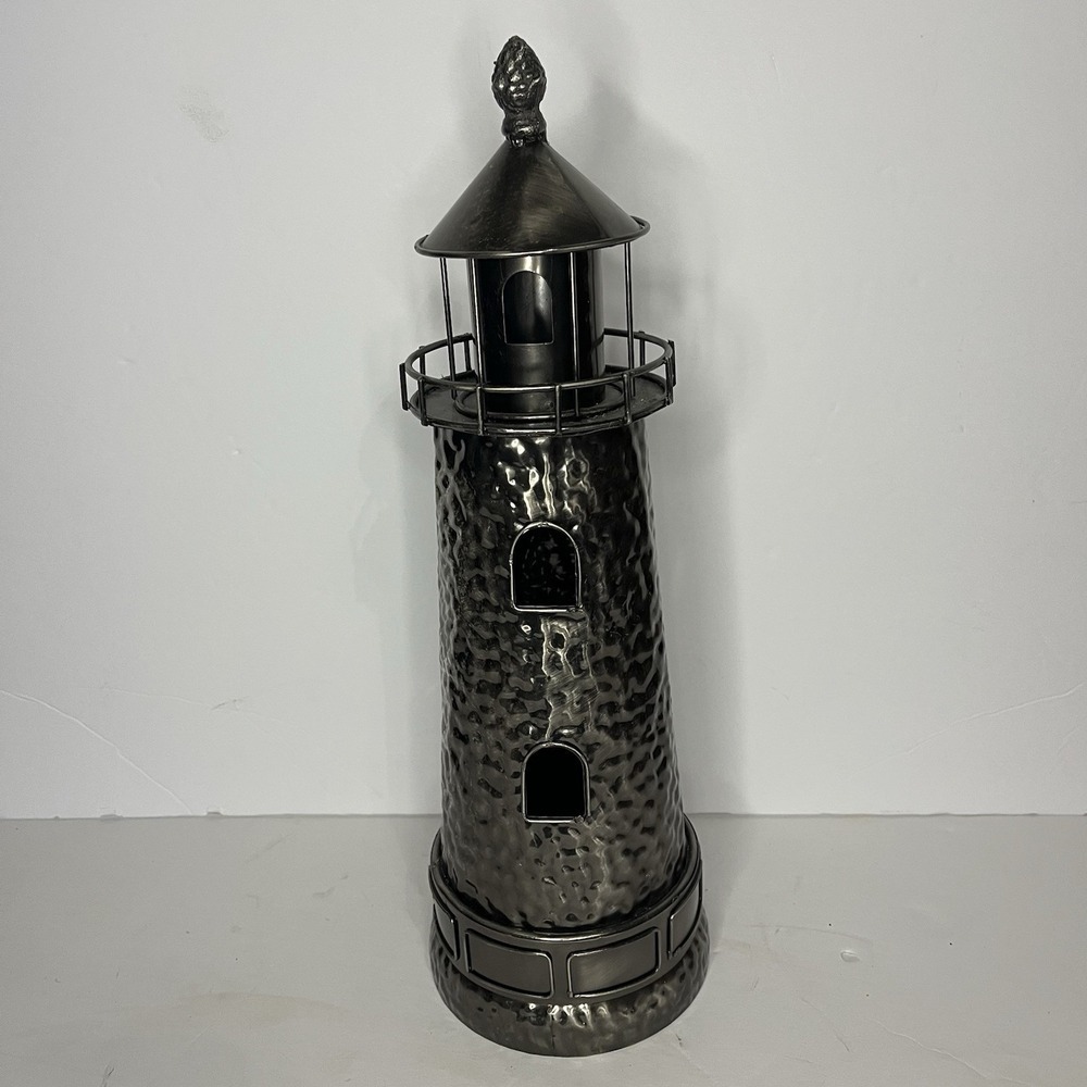 Lighthouse Metal Gun Metal Gray Silver Decorative 16x5"